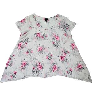 Torrid Women's White Pink Sharkbite Chiffon Floral Top Size 2